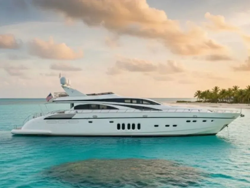 Luxury yacht at sunset in the Bahamas