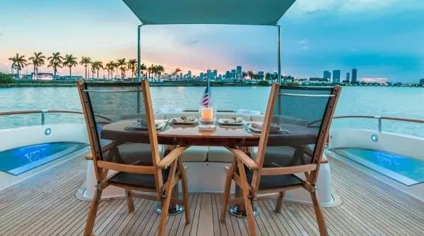 Sunset dining on deck with the Miami skyline
