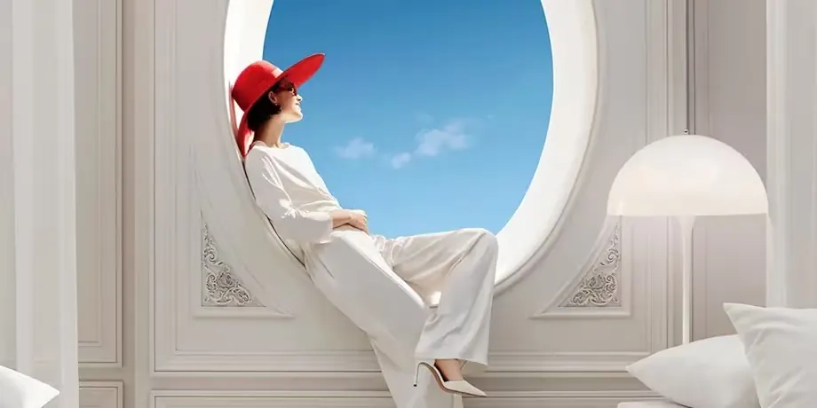 Luxury travel lady red hat